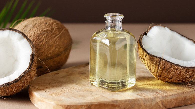 Coconut oil container and coconuts