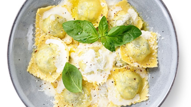 Square ravioli with cheese