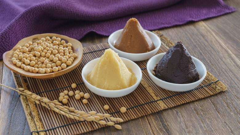 Assortment of miso paste varieties