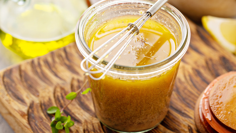 Mustard marinade in glass jar