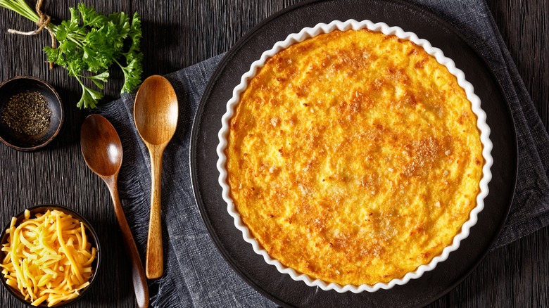 Grits in a white casserole dish