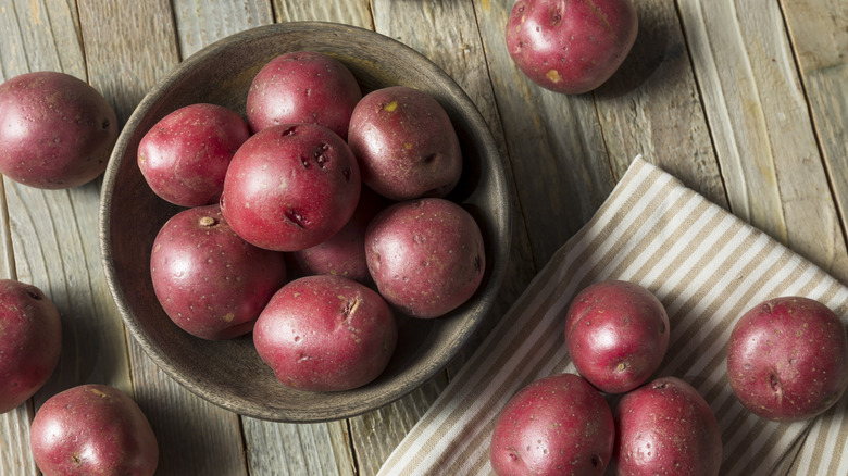 Red potatoes in a bowl