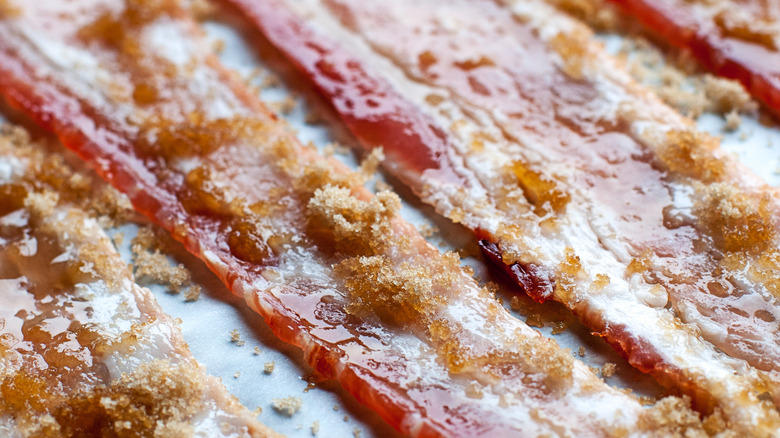 Brown sugar on bacon slices