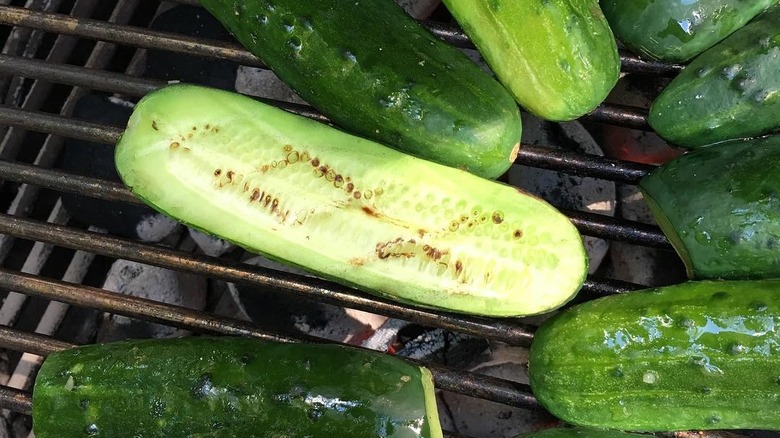 Pickles on a grill