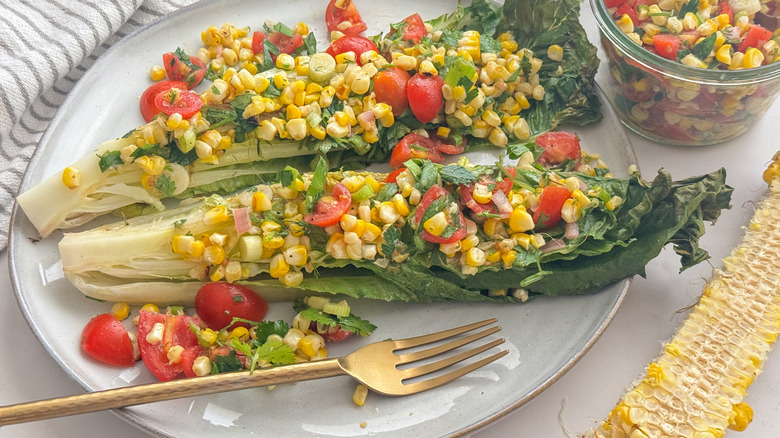 grilled romaine salad on plate