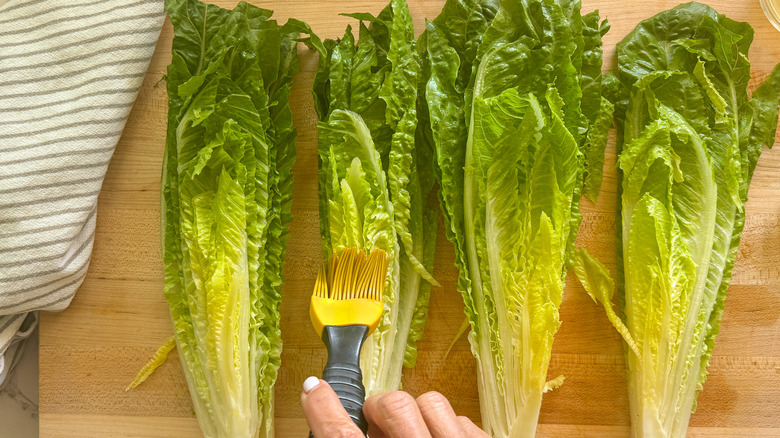 hand brushing romaine