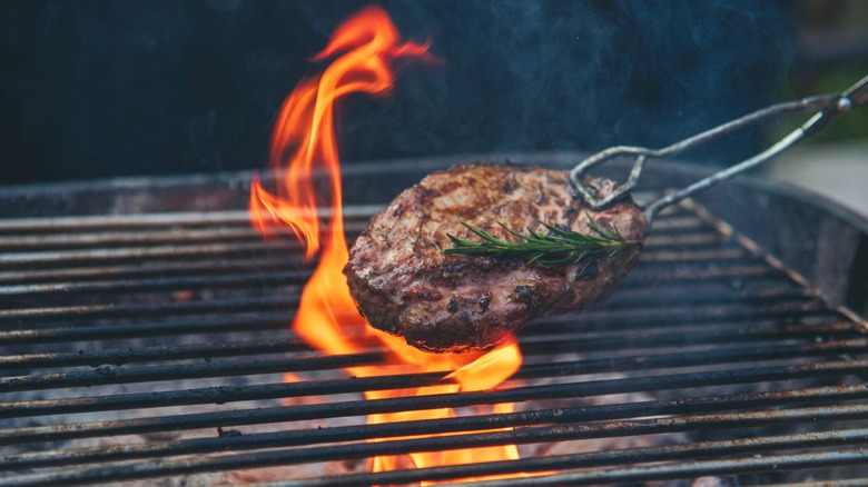 Steak grilled over open flame