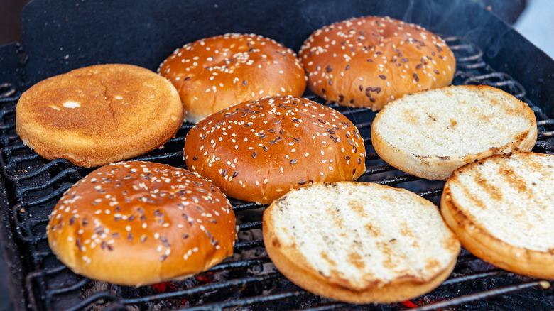 Burger buns on grill