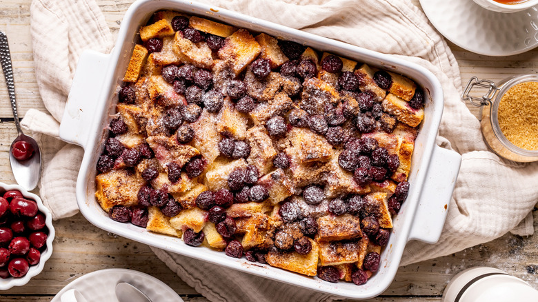 Bread pudding with cherries