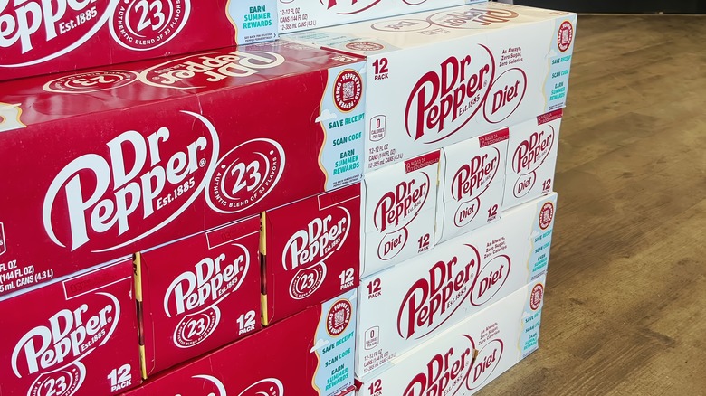 Boxes of Dr Pepper and diet Dr Pepper