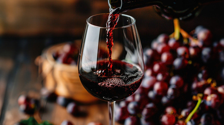 red wine poured into glass