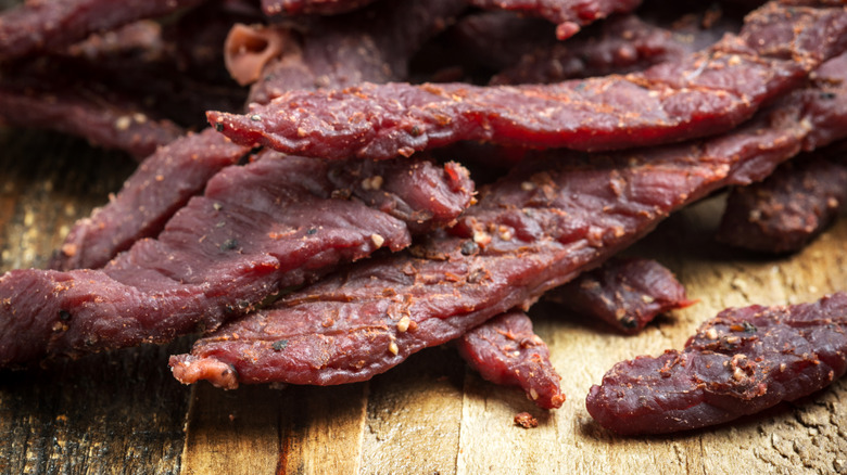 Jerky on a cutting board