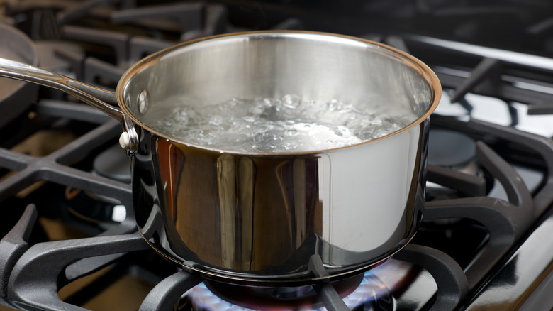 Pot of boiling water on a stove