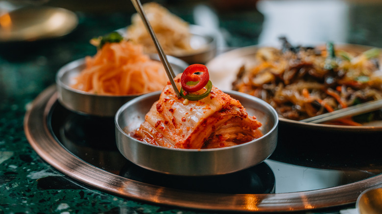 Kimchi banchan with other dishes