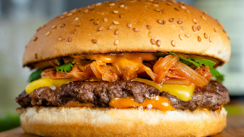 Kimchi dressed cheeseburger