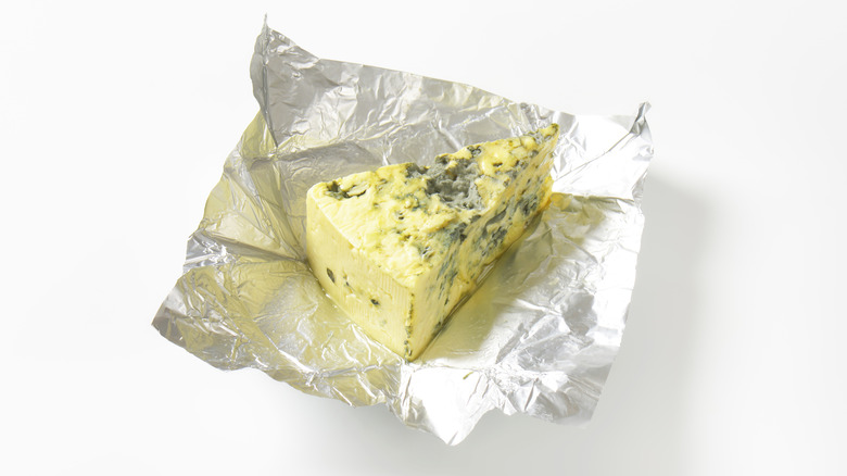 Blue cheese on foil