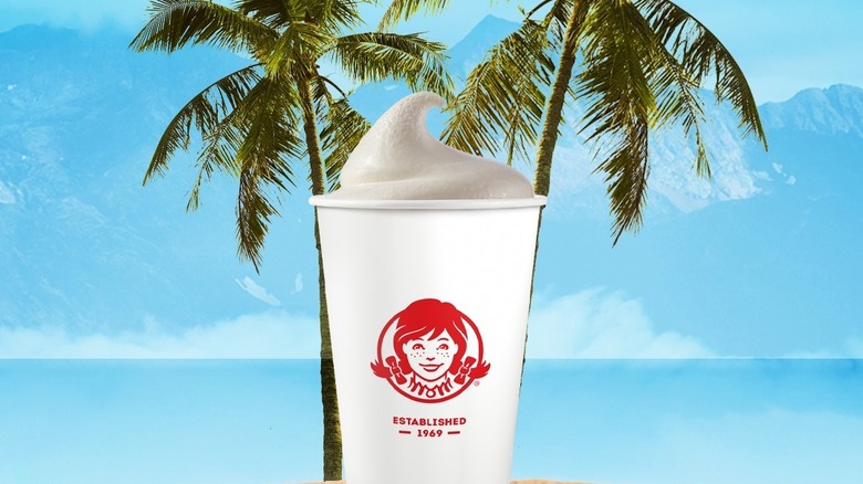 Wendy's vanilla frosty on a tropical background