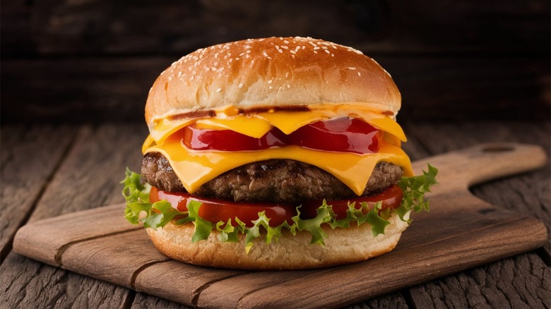 Burger on a cutting board