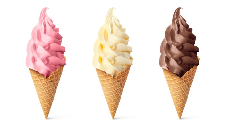 Strawberry, vanilla, and chocolate cones