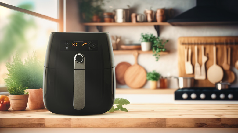 air fryer on a wood countertop 