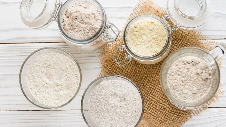 overhead shot different containers of flour