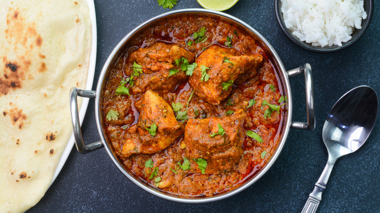Tikka masala in a metal bowl