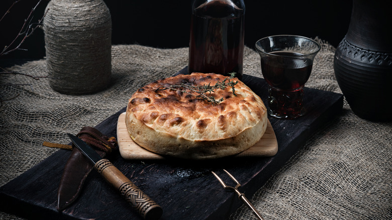 Medieval cheese pie with wine