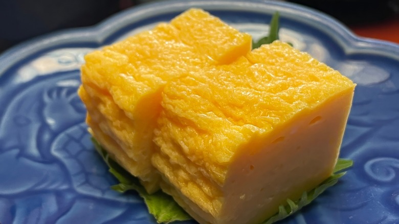 Japanese rolled omelet on a plate