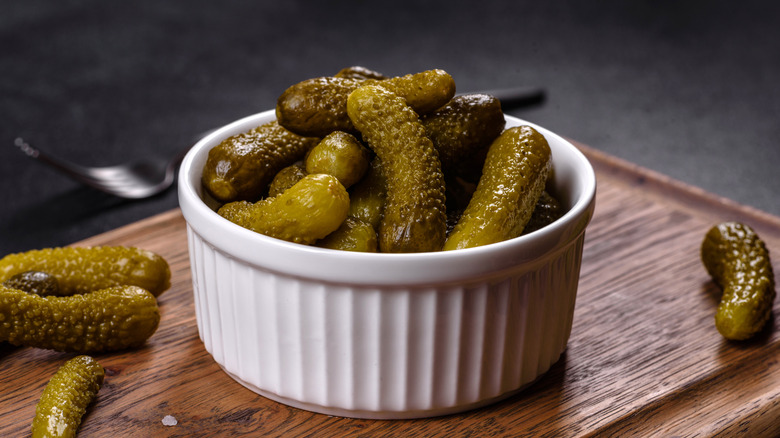 pickles in white bowl