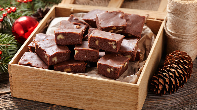 A holiday box of chocolate fudge