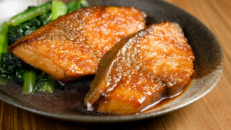 Fish glazed in teriyaki sauce