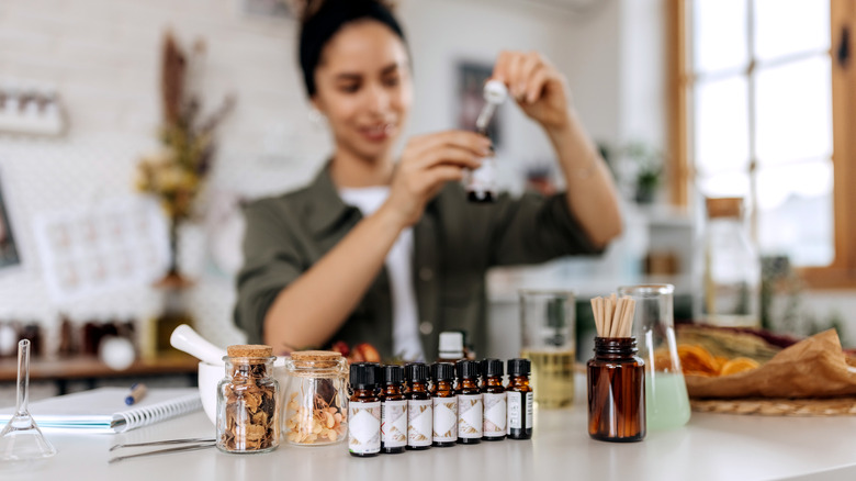 Woman using health products