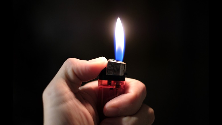 Hand holding a lit lighter
