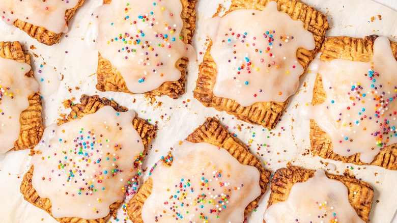 Pop-Tarts with white glaze and rainbow sprinkles on top