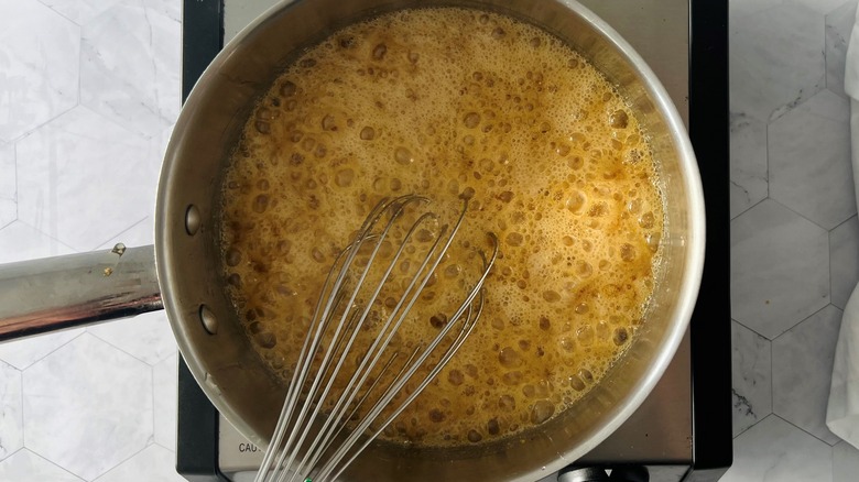 bubbling liquid in pan