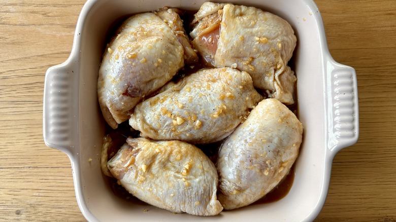 chicken in white pan