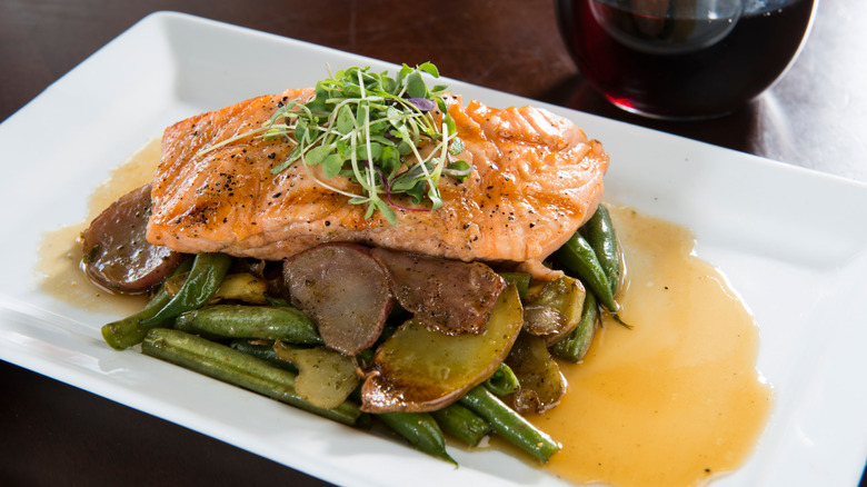 Bourbon glazed salmon on plate