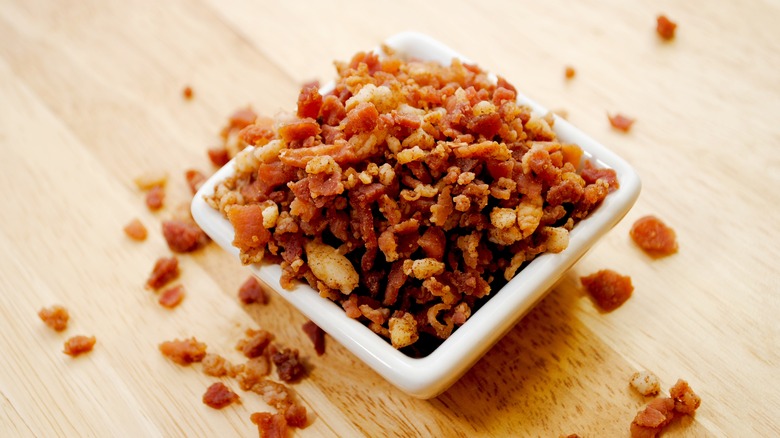 Bacon Bits in Small White Bowl