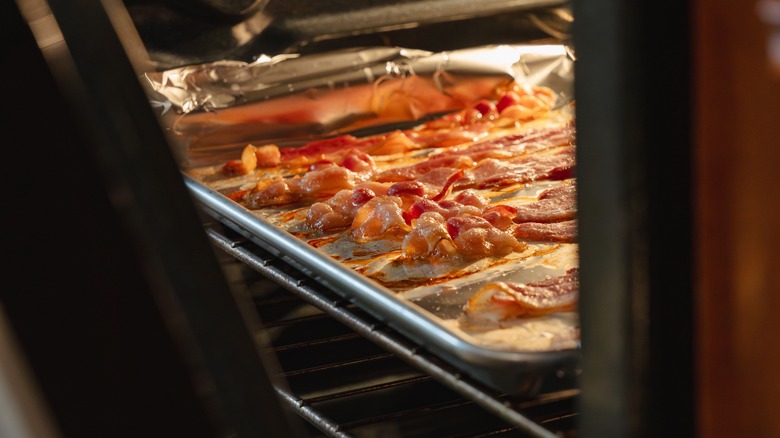 Bacon Strips Cooking in Oven