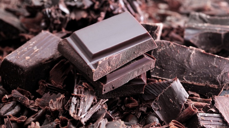 Broken pieces of dark chocolate