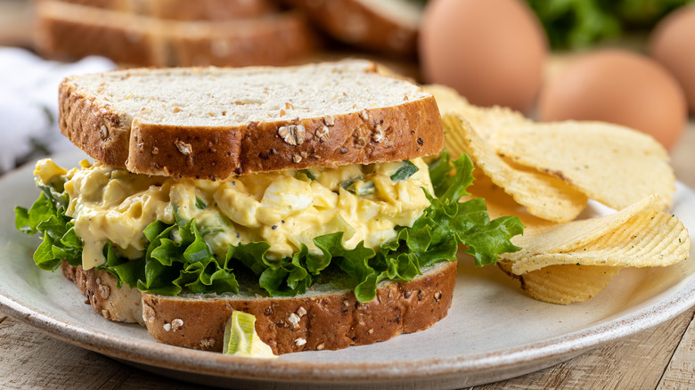 Egg salad sandwich with chips