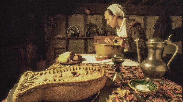 Artwork depicting an English pilgrim meal