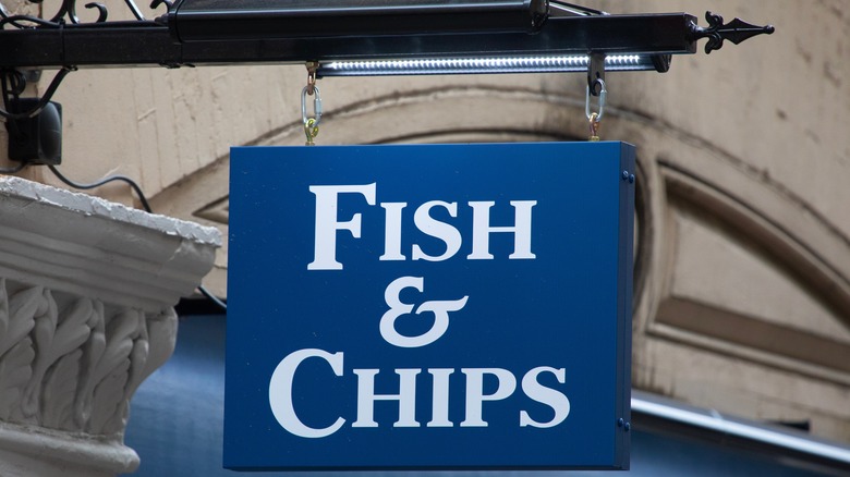 displayed fish and chips sign