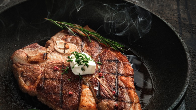 Steak in cast iron pan