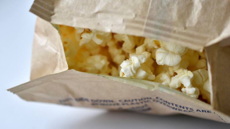 close up of microwave popcorn in a bag