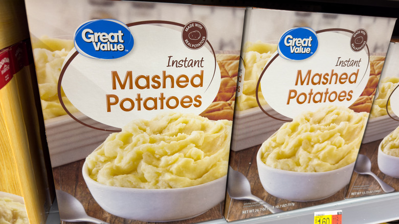 Boxes of instant mashed potatoes.