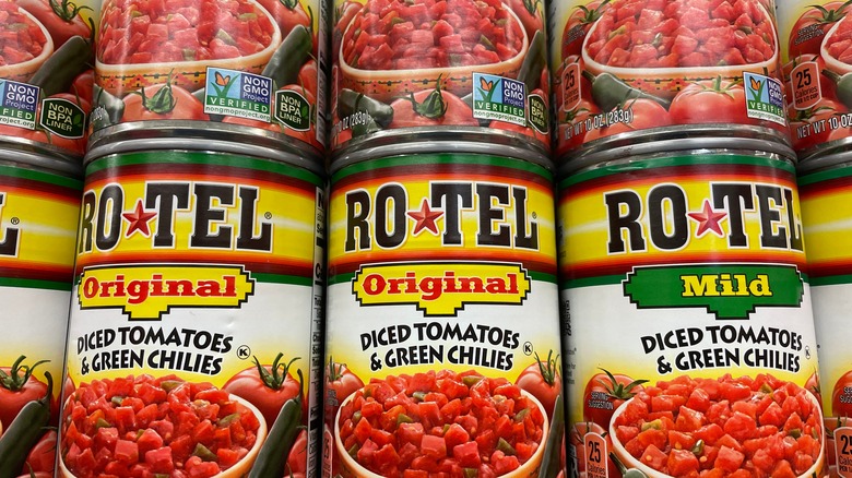 Cans of Ro-Tel tomatoes 
