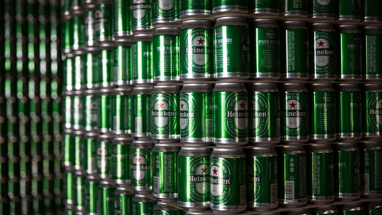 Pallets of canned Heineken beers