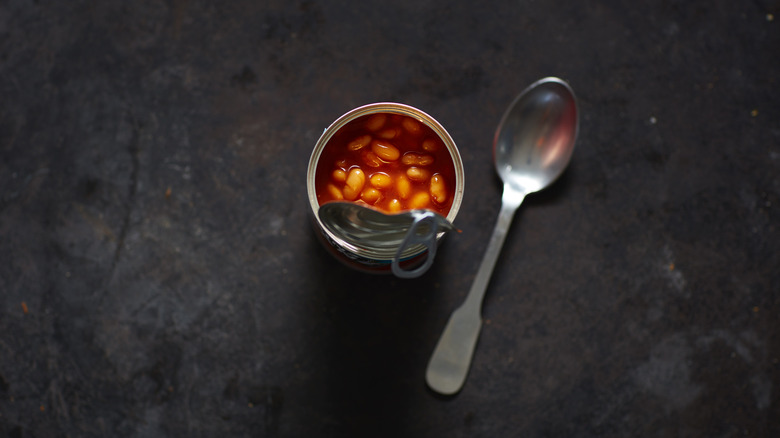 Can of beans and spoon