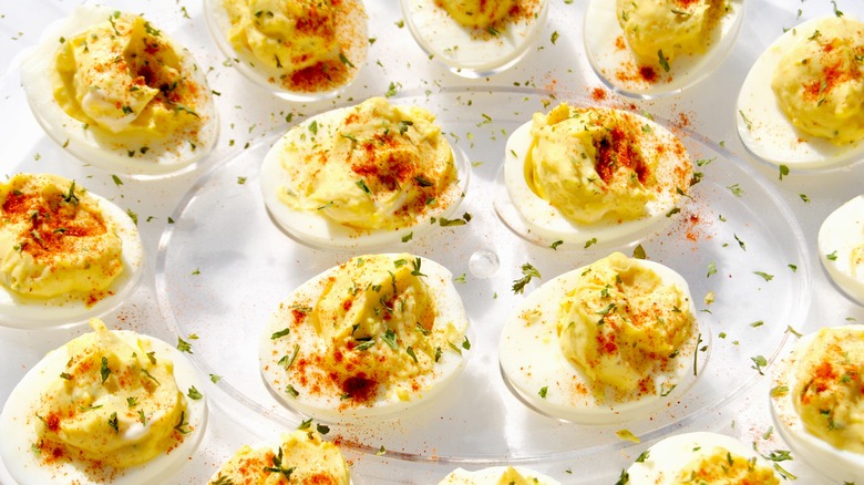 deviled eggs on platter